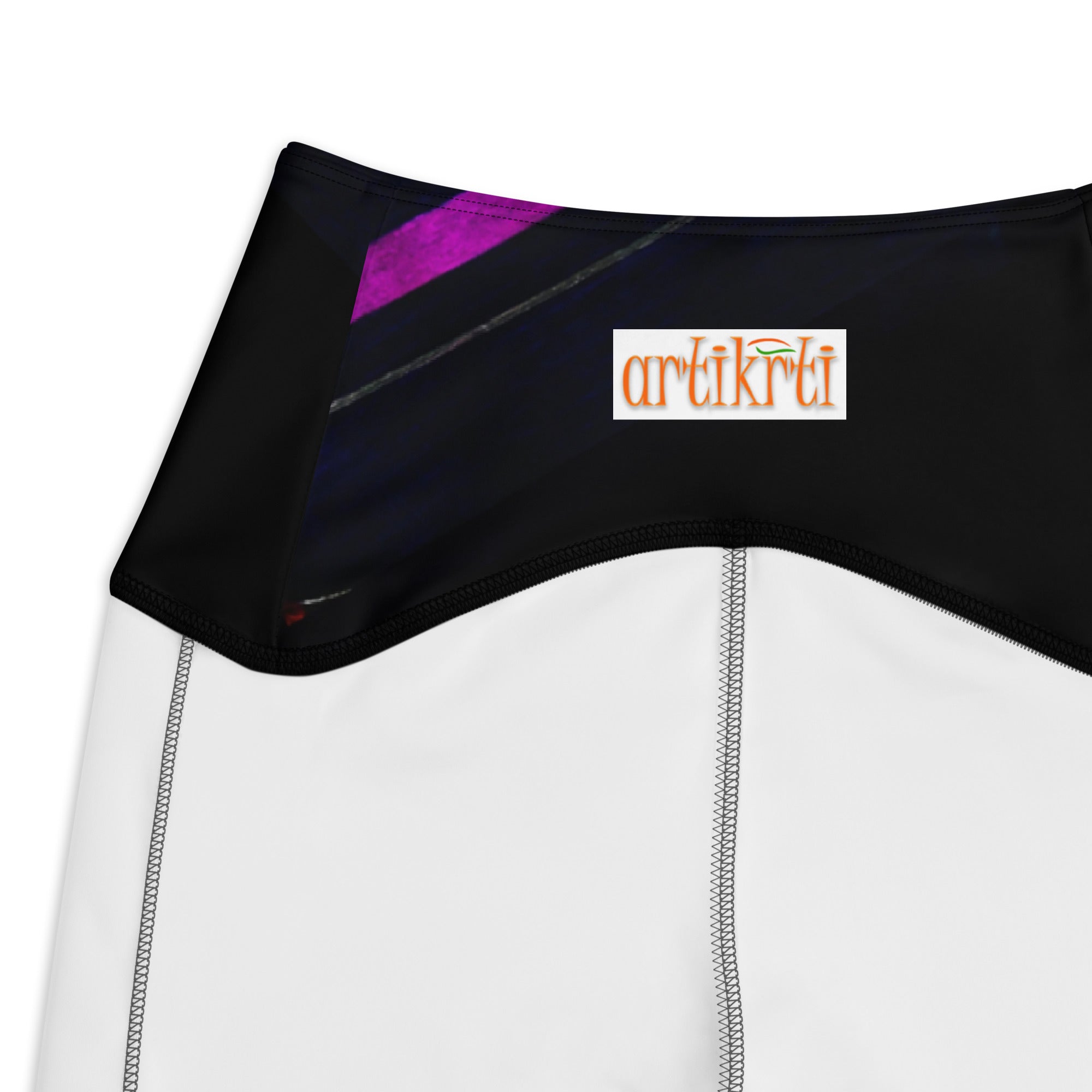 Black Gym Leggings with Pockets. Purple Pin Stripes Dance Leggings. Crossover Waist Yoga Pants. "Peppermint" by WickedYo.